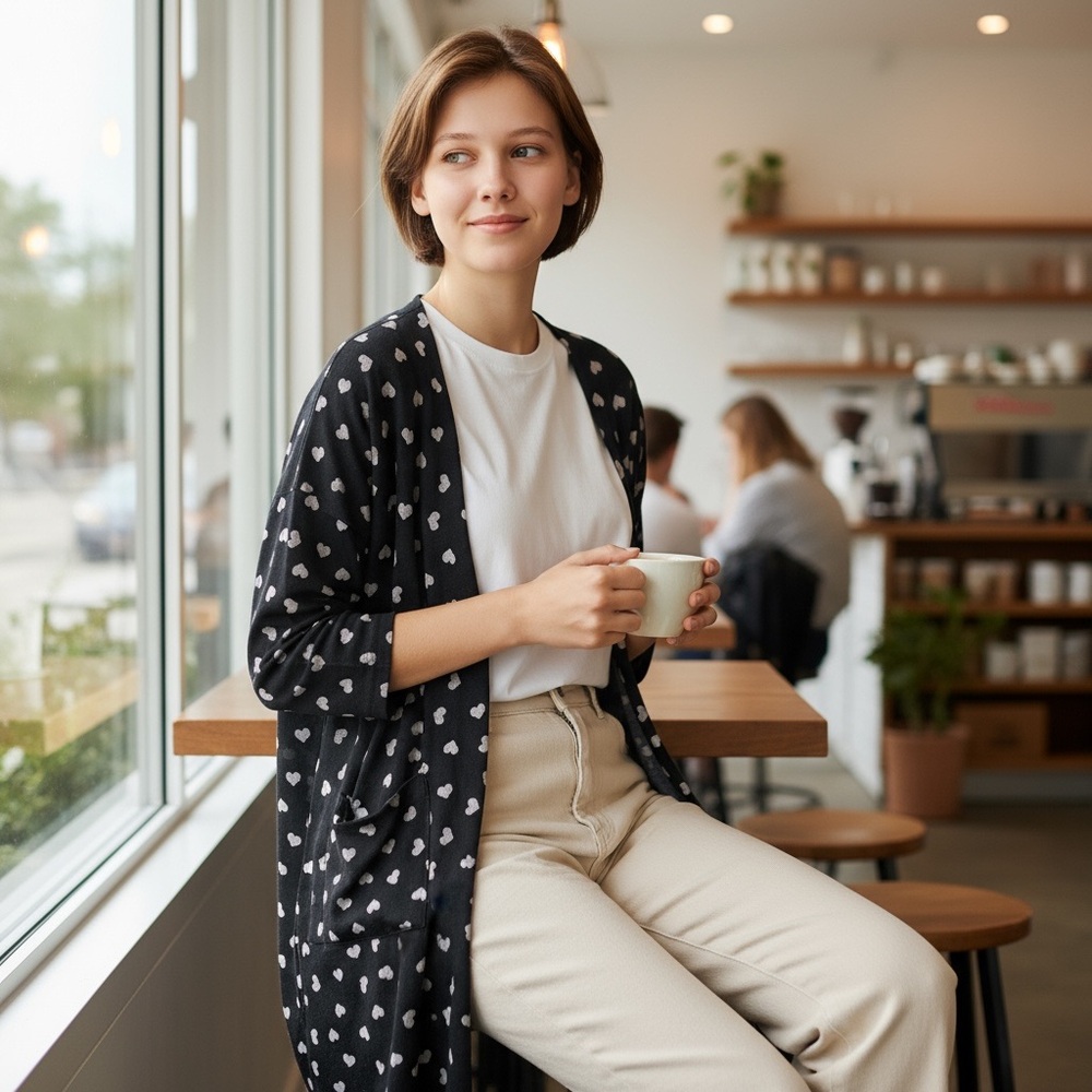 LuLaRoe Black and White Heart Sarah Cardigan